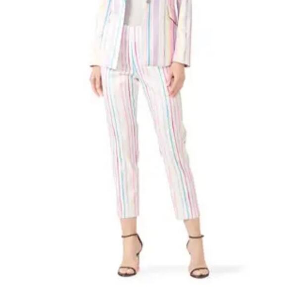 Badgley Mischka US 10 White Pastel Striped Crop Pants High Waist - Picture 1 of 10